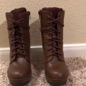 Brown High heel combat boots